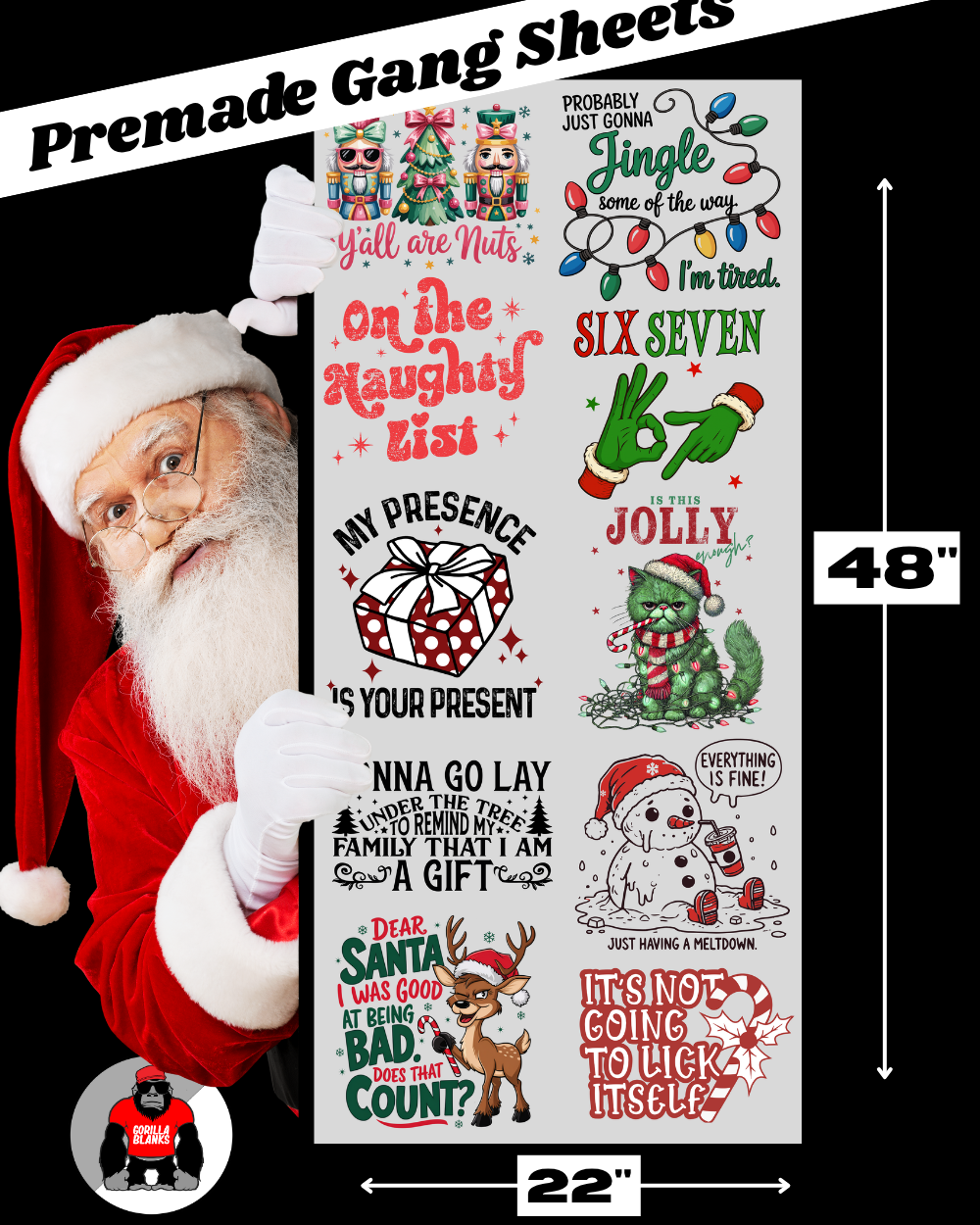 Premade Gang Sheets- Funny/Sarcastic Christmas Sheet DTF Transfers