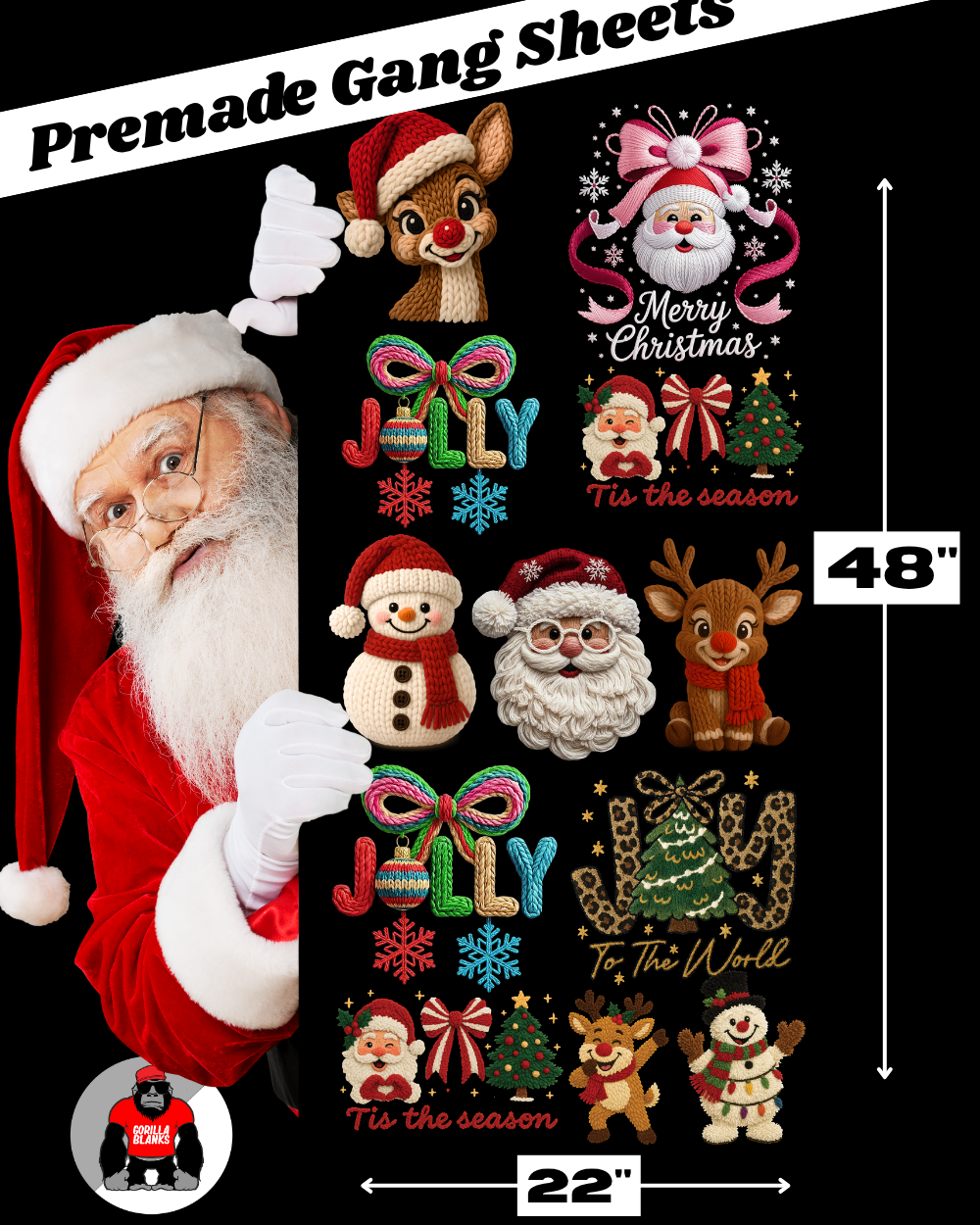 Premade Gang Sheets- Faux Yarn Christmas Sheet DTF Transfers