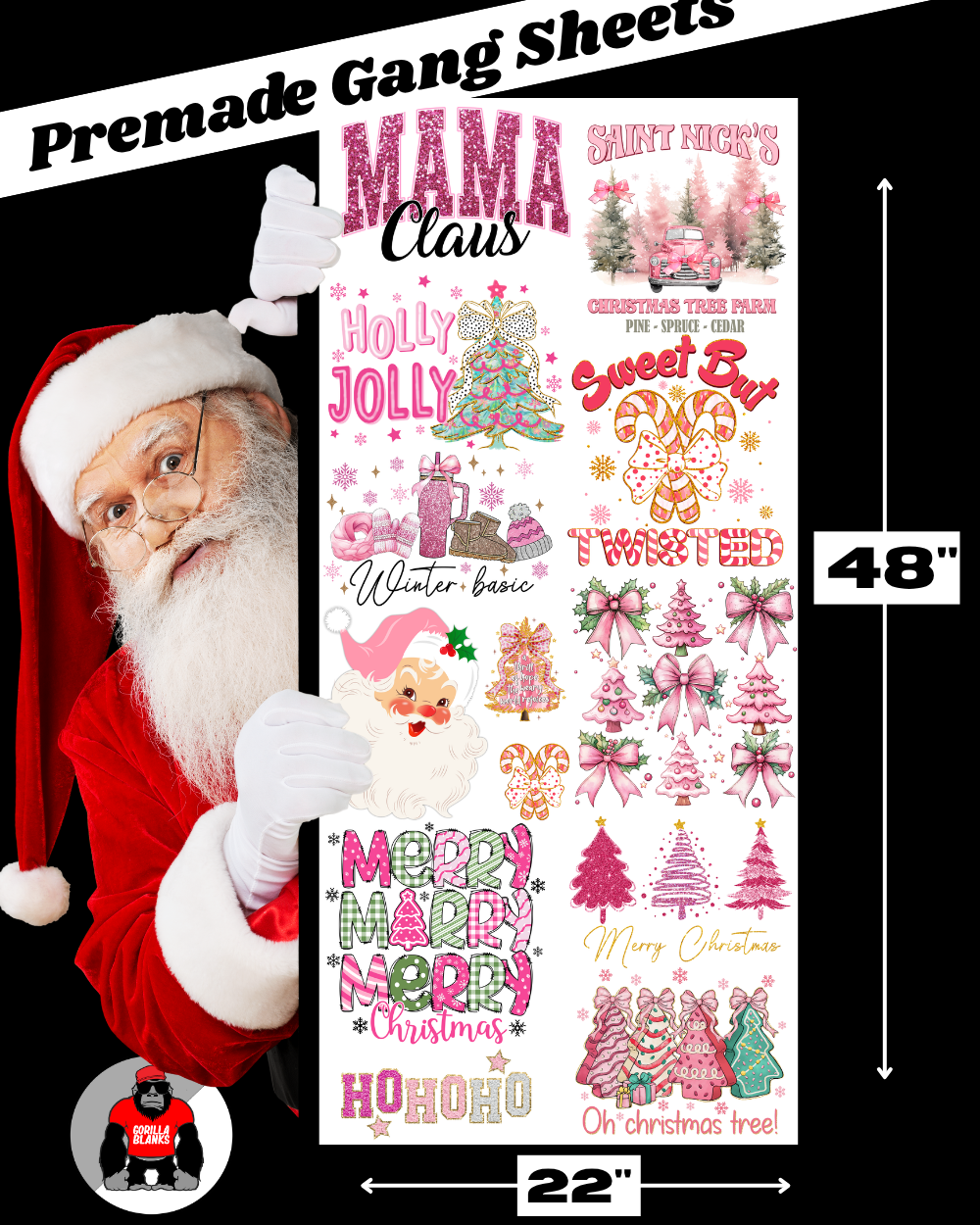 Premade Gang Sheets- Pink Christmas Sheet #2 DTF Transfers