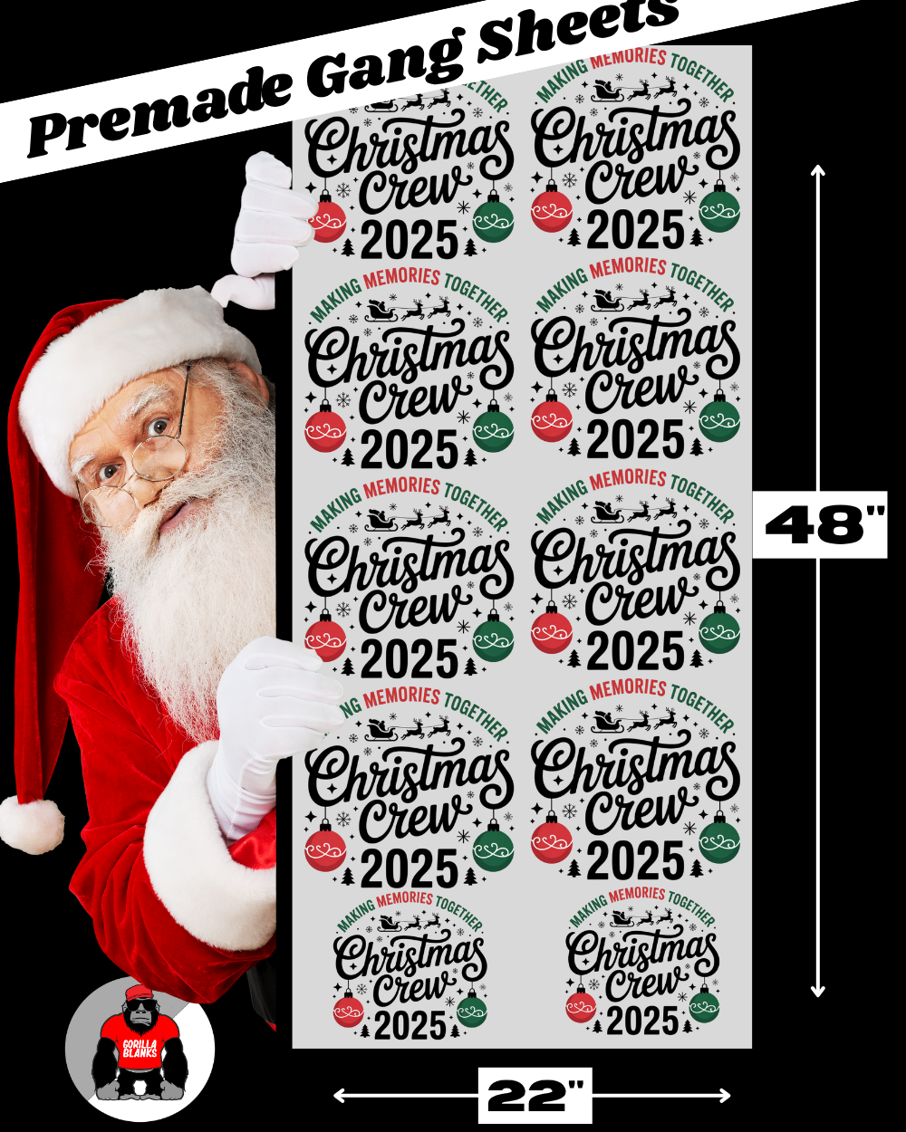 Premade Gang Sheets- Christmas Crew 2025 Gang Sheet DTF Transfers