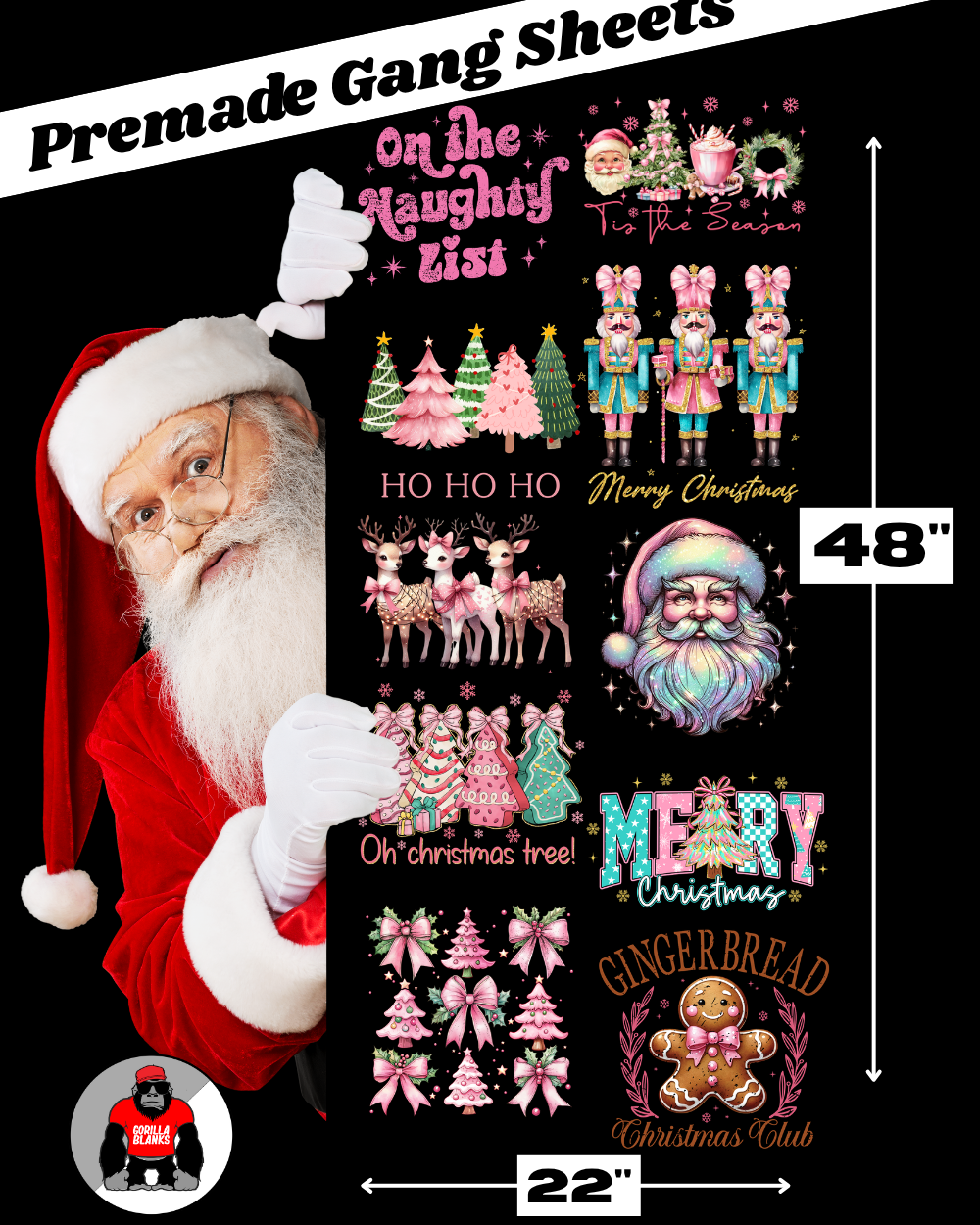 Premade Gang Sheets- Pink Christmas Sheet #1  DTF Transfers