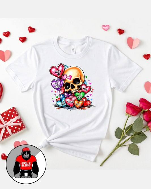 Ready to Press Transfer-Skull With Hearts valentine