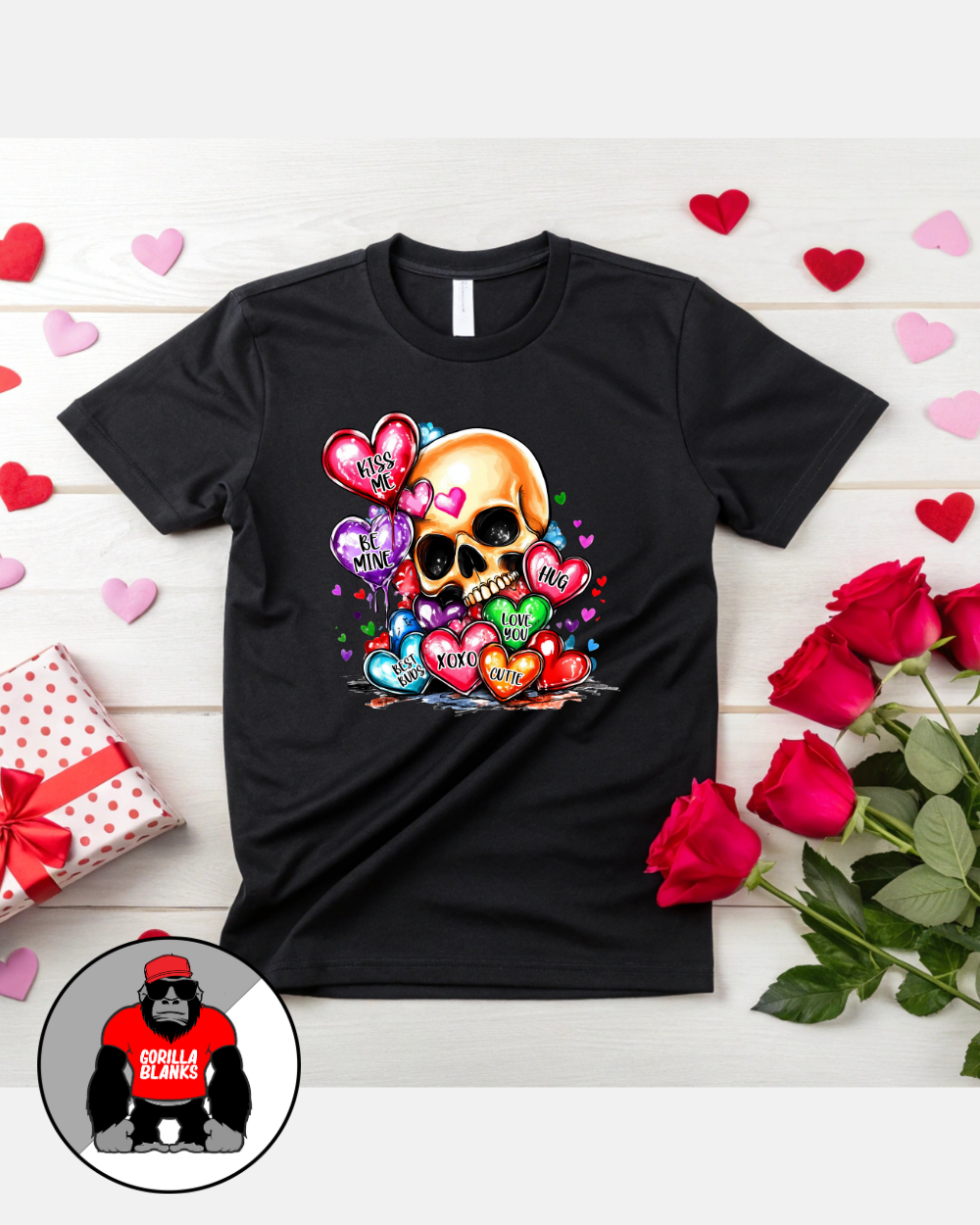 Ready to Press Transfer-Skull With Hearts valentine