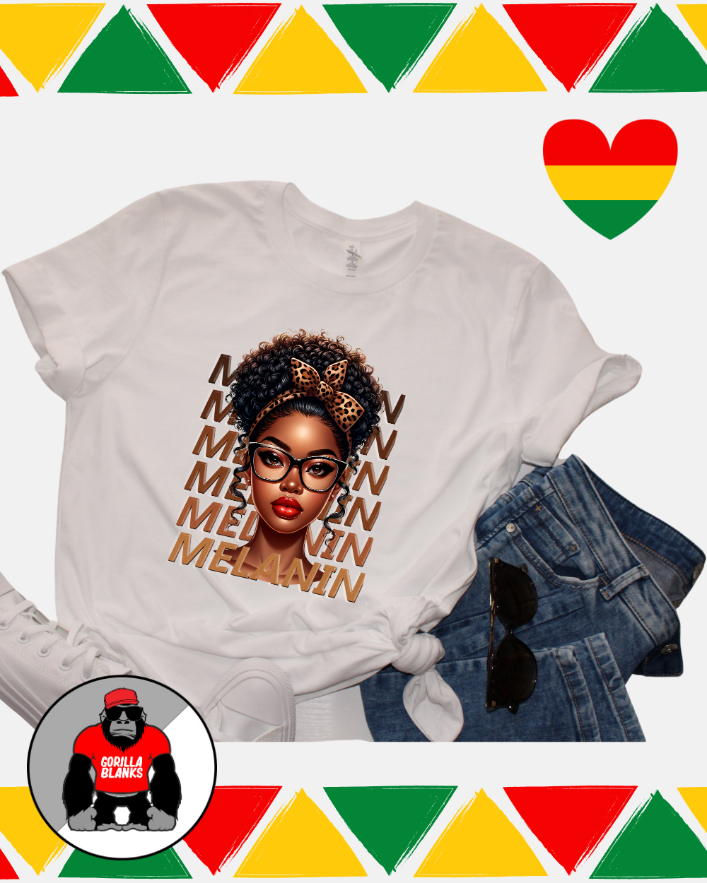 Ready to Press Transfer-Black History - Melanin Woman with Messy bun and glasses