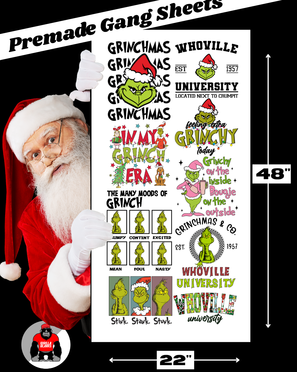 Premade Gang Sheets- Grinch Christmas Sheet DTF Transfers