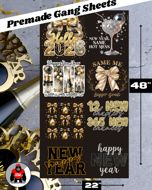 Premade Gang Sheets- New Years Gang Sheet DTF Transfers